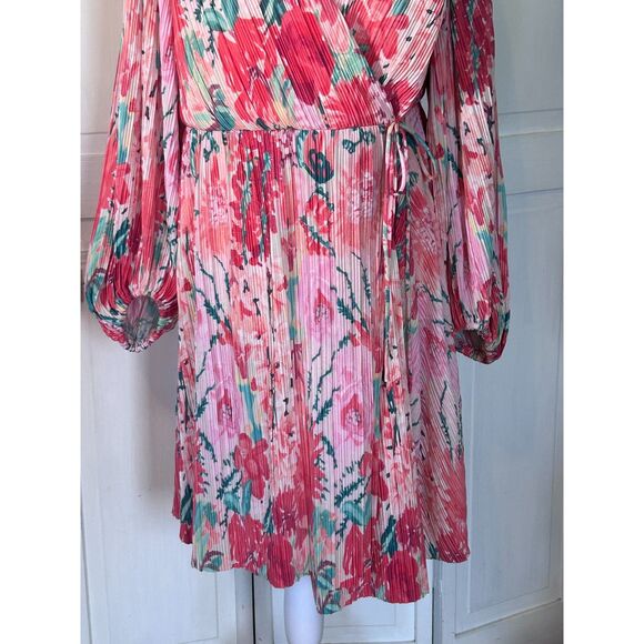H&M Pleated Floral Balloon Sleeve Wrap Dress - Size XL - Picture 8 of 10